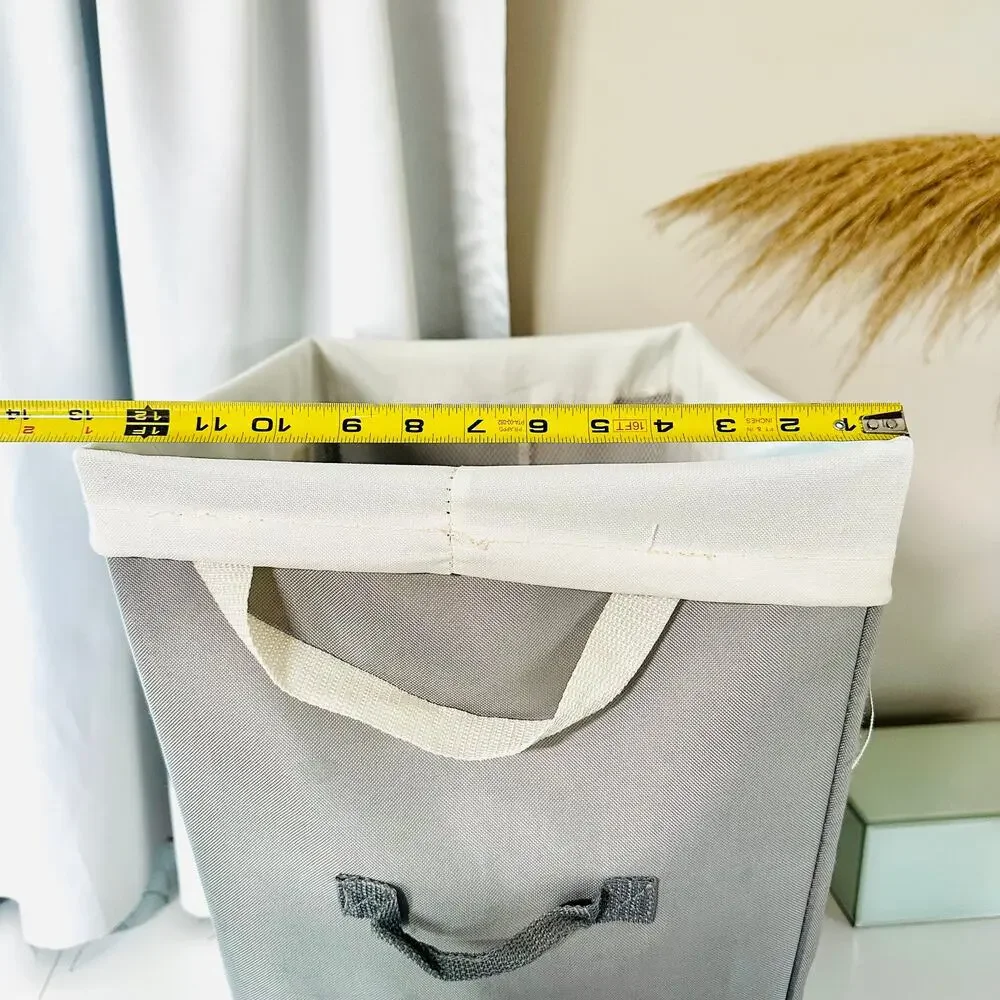 Silver Grey Laundry Hamper Handle Cloth Storage Basket White Mesh Removable Bag
